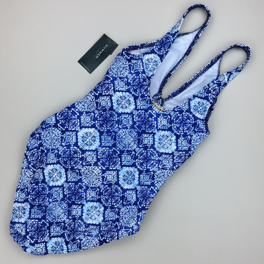 Ralph Lauren Agean Blue Tile Cutout Swimsuit NWT - Picture 4 of 9